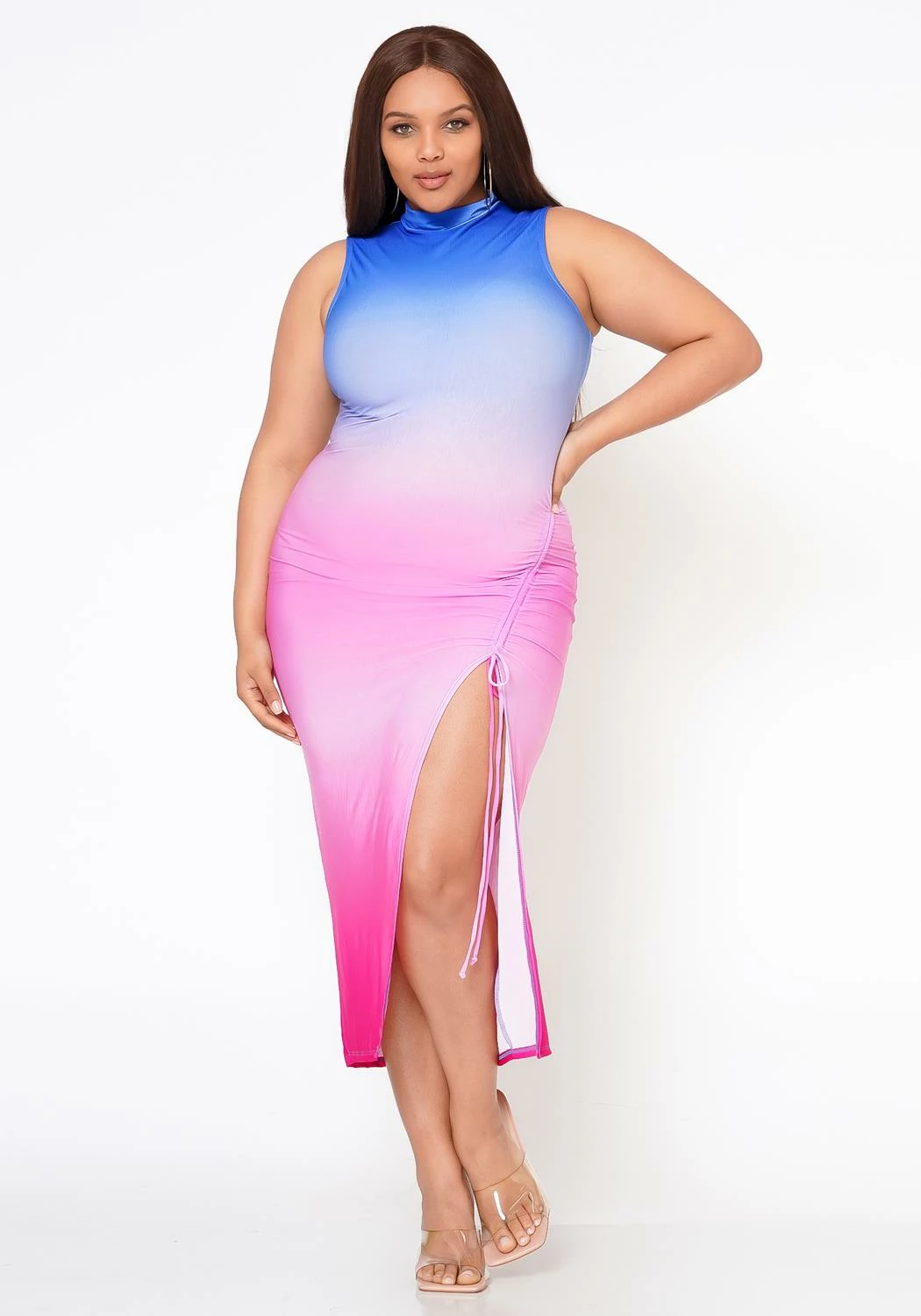 Plus Size Gradient Color Bodycon Sleeveless Dress 2 Plus Size Gradient Color Bodycon Sleeveless Dress - Image 2