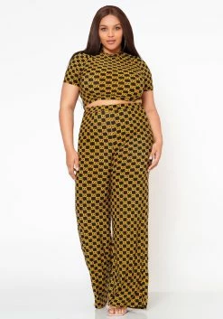Plus Size Lavish CC Print Crop Top & Dress Pants Set