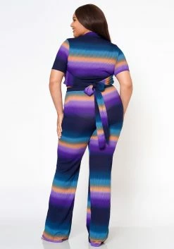 Plus Size Gradient Color Print Crop Top & Ribbed Pants Set -Asoph Sales Shop 2022574 002 3