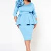 Plus Size Blossomed Floral Ascent Peplum Dress