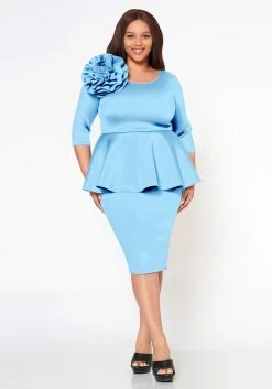 Plus Size Blossomed Floral Ascent Peplum Dress