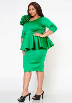 Plus Size Blossomed Floral Ascent Peplum Dress -Asoph Sales Shop 2022575 006 4