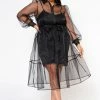 Plus Size Top Trend Sheer Button Front Fit & Flare Dress