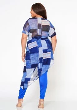 Plus Size Patchwork Mesh Print Asymmetric Top -Asoph Sales Shop 2022582 001 3