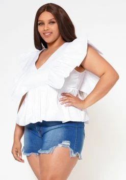 Plus Size Linen Ruffle Hem Blouse -Asoph Sales Shop 2022587 001 4