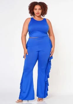 Plus Size Racerback Top & Ruffle Trim Pants Set