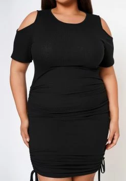 Plus Size Ribbed Knit Cold Shoulder Mini Dress -Asoph Sales Shop 2022591 001 3