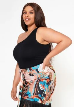 Plus Size Ribbed Knit One Sleeve Bodysuit -Asoph Sales Shop 2022592 001 2