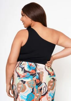 Plus Size Ribbed Knit One Sleeve Bodysuit -Asoph Sales Shop 2022592 001 3