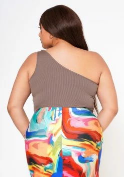 Plus Size Ribbed Knit One Sleeve Bodysuit -Asoph Sales Shop 2022592 002 3