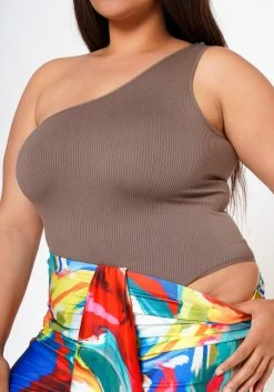 Plus Size Ribbed Knit One Sleeve Bodysuit -Asoph Sales Shop 2022592 002 4