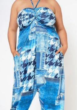 Plus Size Patchwork Denim Print Harem Jumpsuit -Asoph Sales Shop 2022595 001 5
