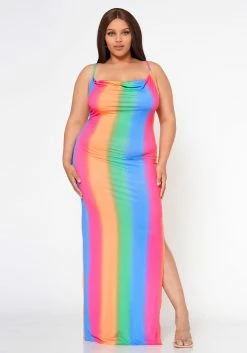 Plus Size Colorful Aura Cowl Neck Maxi Dress