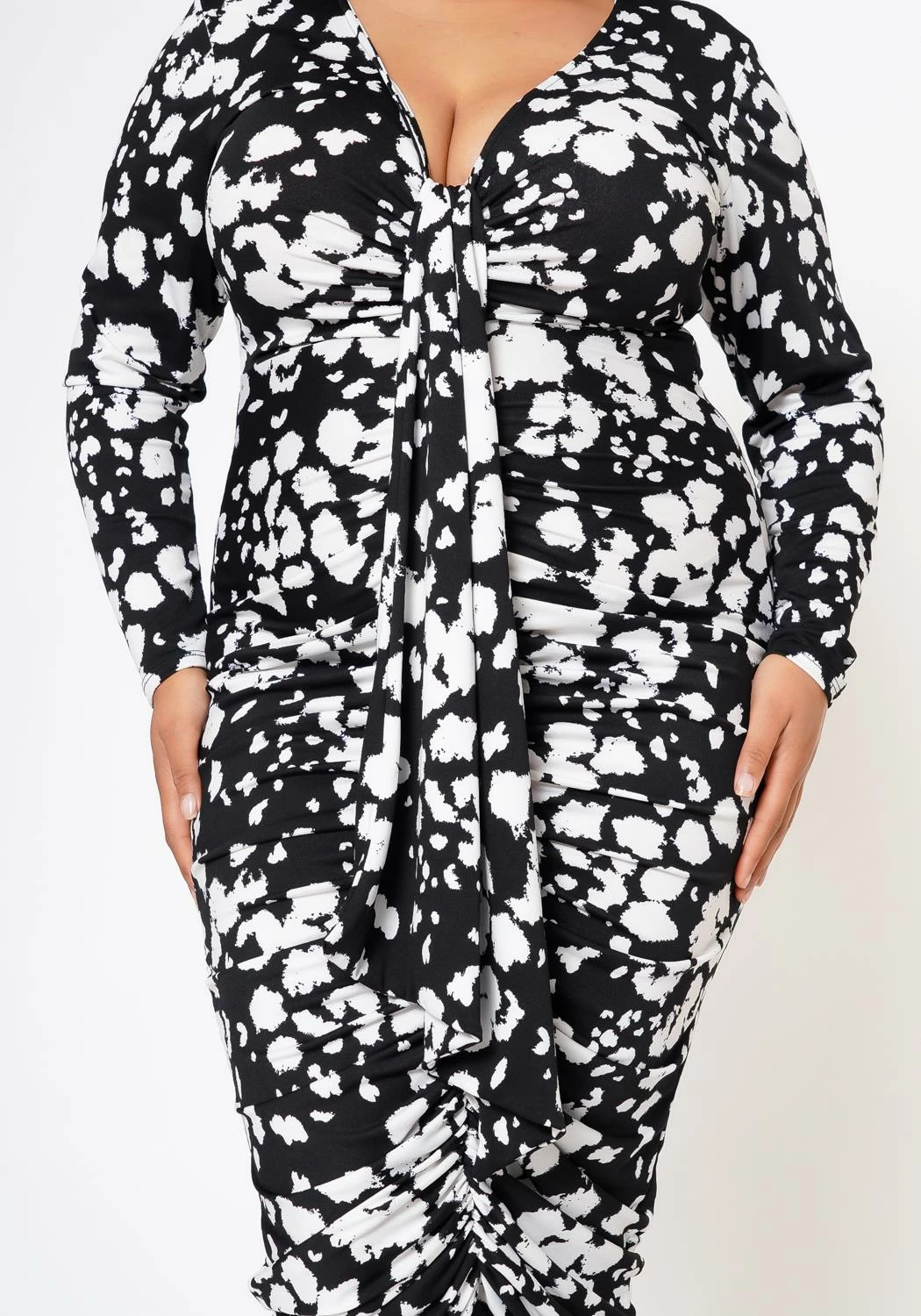 Plus Size Multi Print Drape Front Midi Dress 5 Plus Size Multi Print Drape Front Midi Dress - Image 5