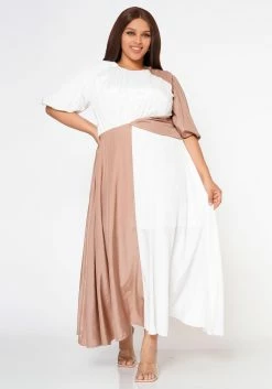 Plus Size Color Splice Fit & Flare Maxi Dress