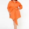 Plus Size Button Front Collar Shirt Dress