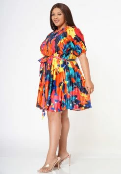Plus Size Multi Pattern Pleated Fit & Flare Dress -Asoph Sales Shop 2022608 001 3