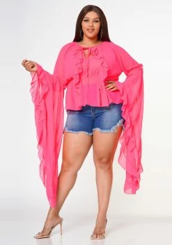 Plus Size Exaggerated Bell Sleeves Peplum Top