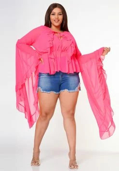 Plus Size Exaggerated Bell Sleeves Peplum Top -Asoph Sales Shop 2022609 002 3