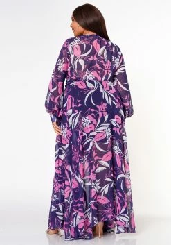 Plus Size Floral Leaf Pattern Fit & Flare Maxi Dress -Asoph Sales Shop 2022617 001 3