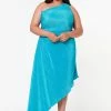Plus Size Pleated Asymmetric One Sleeve Dress
