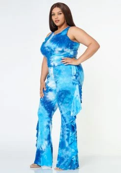 Plus Size Tie Dye Racerback Top & Ruffle Trim Pants Set -Asoph Sales Shop 2022620 001 3