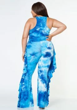 Plus Size Tie Dye Racerback Top & Ruffle Trim Pants Set -Asoph Sales Shop 2022620 001 4