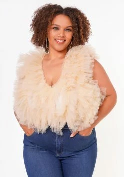 Plus Size Ruffle Tulle Sleeveless Bodysuit
