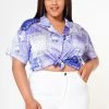 Plus Size Satin Bandana Patchwork Shirt