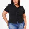 Plus Size Collar Neck Button Front Fitted Top