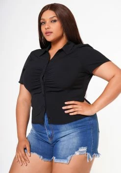 Plus Size Collar Neck Button Front Fitted Top -Asoph Sales Shop 2022631 001 2