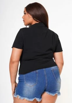 Plus Size Collar Neck Button Front Fitted Top -Asoph Sales Shop 2022631 001 3