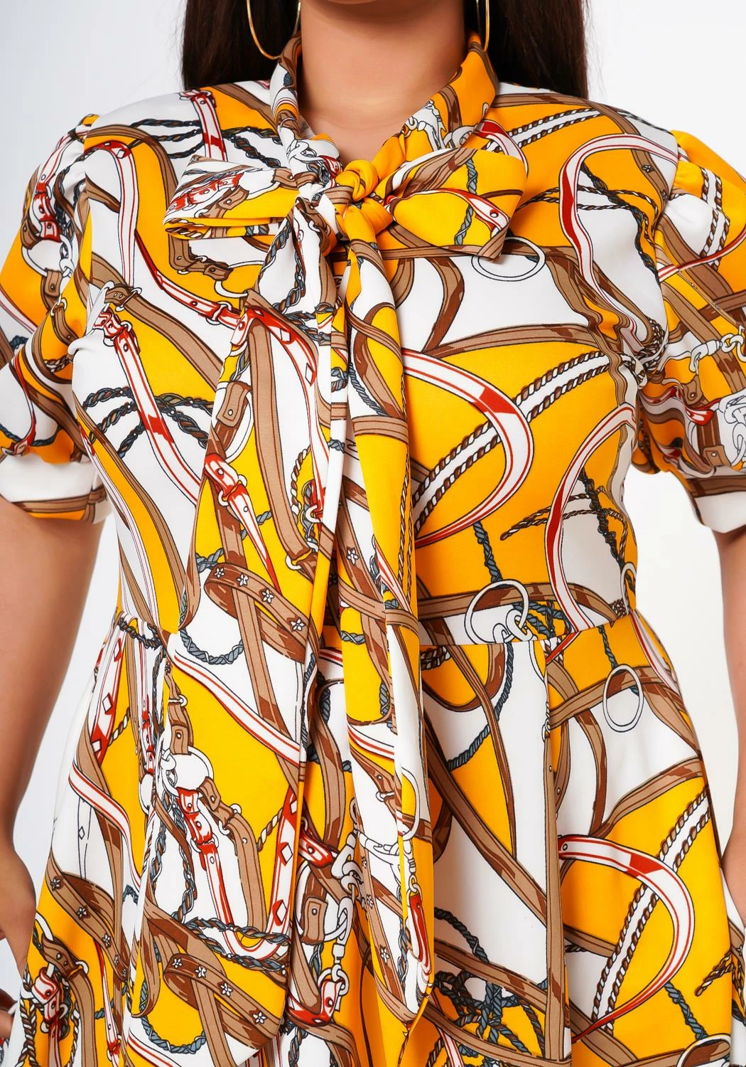 Plus Size Multi Print Bow Collar Flare Dress 5 Plus Size Multi Print Bow Collar Flare Dress - Image 5