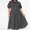 Plus Size Polka Dot Print Bow Collar Flare Dress