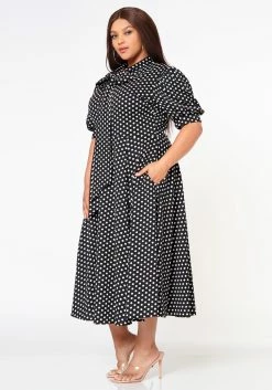 Plus Size Polka Dot Print Bow Collar Flare Dress -Asoph Sales Shop 2022634 001 2