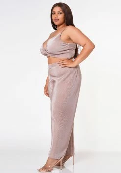 Plus Size Pleated Twist Hem Cami Top & Flare Pants Set -Asoph Sales Shop 2022635 002 3