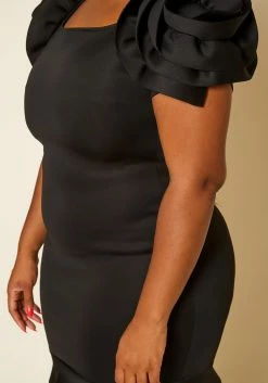 Plus Size Ruffle Flower Shoulder Midi Dress -Asoph Sales Shop 2022638 001 4