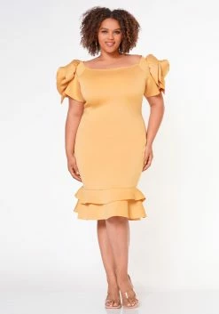 Plus Size Ruffle Flower Shoulder Midi Dress -Asoph Sales Shop 2022638 003 3