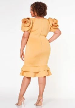 Plus Size Ruffle Flower Shoulder Midi Dress -Asoph Sales Shop 2022638 003 5