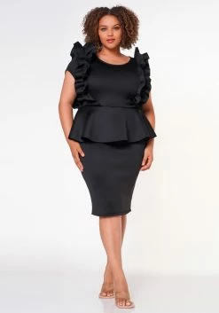 Plus Size Ruffle Peplum Midi Dress