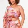 Plus Size Multi Print One Shoulder Crop Top