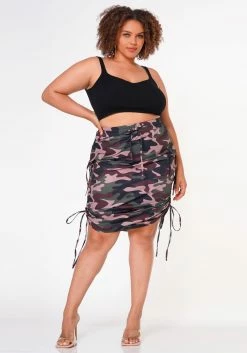 Plus Size Drawstring Side Camo Skirt -Asoph Sales Shop 2022649 001 2