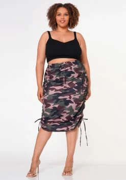 Plus Size Drawstring Side Camo Skirt