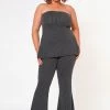 Plus Size Tube Top & Flare Leggings Ribbed Knit Set