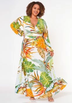 Plus Size Summer Leaf Two Piece Set