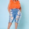 Plus Size Distressed High Waist Biker Shorts