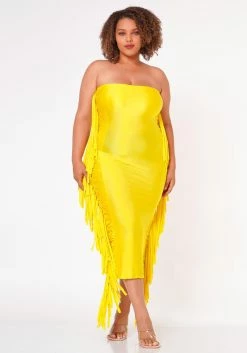 Plus Size Side Fringe Hem Bodycon Tube Dress