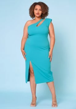 Plus Size Asymmetric One Sleeve Cocktail Midi Dress -Asoph Sales Shop 2022679 002 1