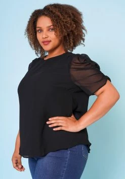Plus Size Ruched Sleeve Shirt -Asoph Sales Shop 2022680 001 2