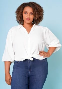Plus Size Balloon Sleeve Button Down Blouse 8 Plus Size Balloon Sleeve Button Down Blouse -Asoph Sales Shop 2022683 001 1